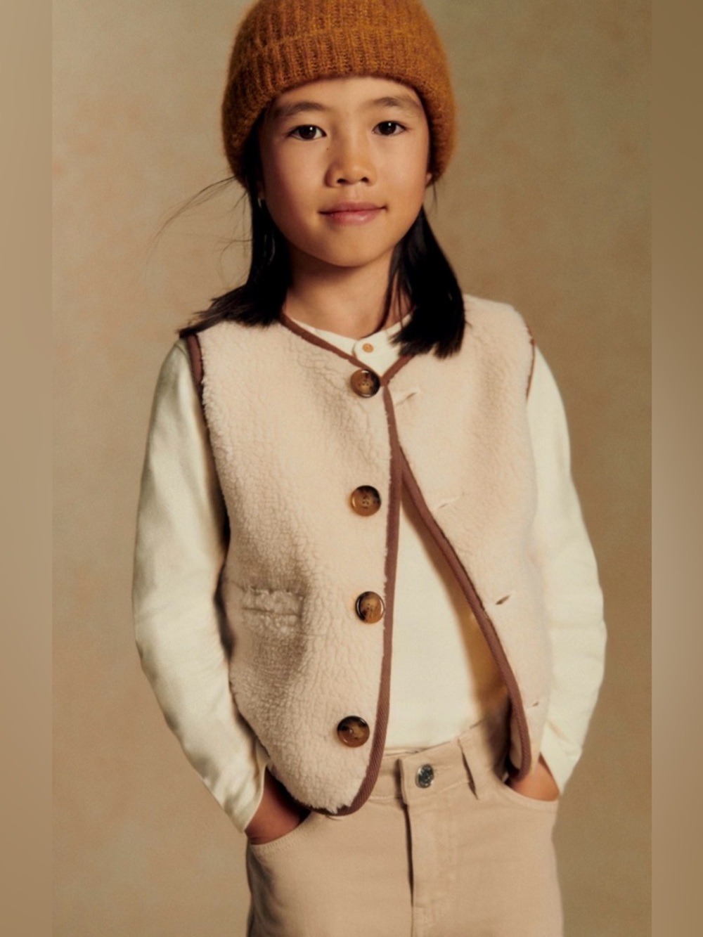 Sezane Balthazar Jacket Enfant Ecru / Coffee - Size 4Y